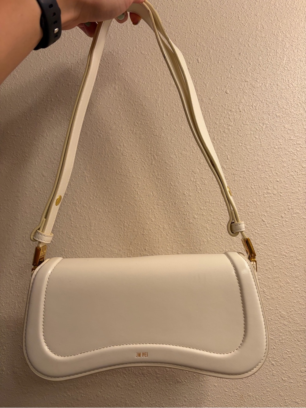 JW PEI Cream Curved Shoulder Bag with Gold Hardware